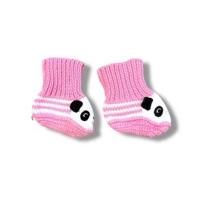 Handmade Baby Infant Socks Pink‎ & White Stripes Panda Crochet Knit